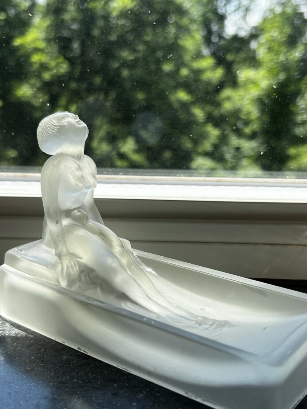 Heinrich Hoffman Rep Art Deco Nude Female Bath Tub Satin Glass Soap Dish Ashtray
